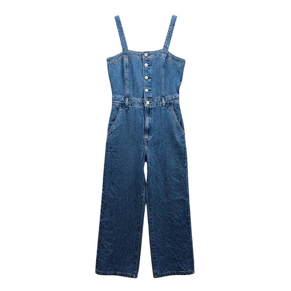 LEVIS Drea Denim Jumpsuit NWT Wide Leg Button Front Overalls Romper Size Small
